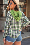 Drawstring Plaid Hooded Shirt Coat