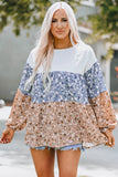 Floral Splicing Puff Long Sleeve Tunic Top