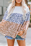 Floral Splicing Puff Long Sleeve Tunic Top