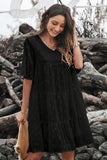 V Neck Tiered Babydoll Lace Dress