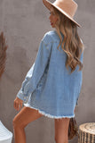 Pocket Raw Hem Buttoned Denim Jacket