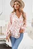 Floral Print V Neck Long Puff Sleeve Top
