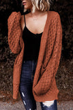 Open Front Woven Texture Knitted Cardigan with Pockets