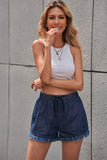 Casual Pocketed Frayed Denim Shorts