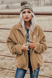 Zip Up Sherpa Coat with Pocket