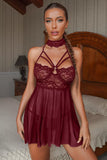 Lace Sheer Splicing Strappy Badydoll Set lingerie