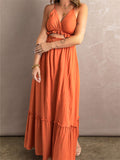 Ruffled Cut-out Spaghetti Strap Sleeveless Long Maxi Dress