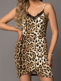 Leopard Print Lace Splicing Sleeveless Bodycon Mini Dress