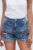 Patchwork Rolled Hem Denim Shorts