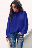 Frilled Mock Neck Balloon Sleeve Blouse