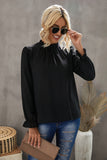 Frilled Mock Neck Balloon Sleeve Blouse