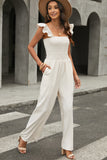 Flutter Sleeve Smocked Wide Leg Jumpsuit