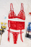 Black  Red Strappy Lace Lingerie Set