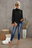 Frilled Mock Neck Balloon Sleeve Blouse