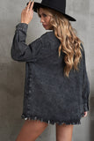 Pocket Raw Hem Buttoned Denim Jacket