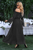 Off Shoulder Embroidered Flared Sleeve Lace Maxi Dress