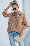 Brown Collared Neck Floral Textured Shirt