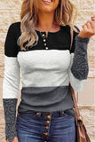 Ribbed Lace Splicing Color Block Long Sleeve Top