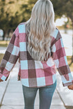 Plaid Color Block Buttoned Long Sleeve Jacket with Pocket