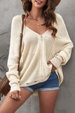 Zipper V-neck Dropped Sleeve Hooded Solid Sweater