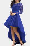 Long Sleeve Lace High Low Satin Prom Dress