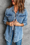 Pocket Raw Hem Buttoned Denim Jacket