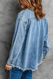 Pocket Raw Hem Buttoned Denim Jacket