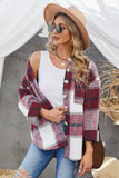 Plaid Color Block Buttoned Long Sleeve Jacket with Pocket