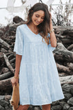 V Neck Tiered Babydoll Lace Dress