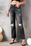 High Waist Distressed Ripped Hole Flare Jeans