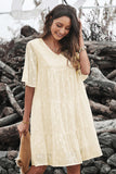 V Neck Tiered Babydoll Lace Dress