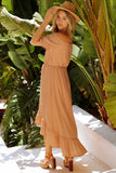 Apricot Glaze High Low Off The Shoulder Maxi Dress