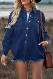 Pocket Raw Hem Buttoned Denim Jacket