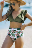 Floral Ruffled Hem High Waist Bikini Set