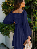 Square Neck Puff Sleeve Babydoll Style Short Mini Dress