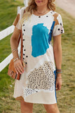 Leopard Splicing Color Block Mini Dress