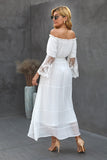 Off Shoulder Embroidered Flared Sleeve Lace Maxi Dress