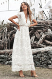 Sexy V Neck Empire Waist Lace Ankle Length Dress Cap Sleeves