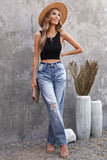 High Waist Distressed Ripped Hole Flare Jeans