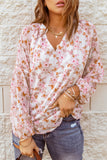 Floral Print V Neck Long Puff Sleeve Top