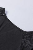 Black Lace Splicing V-Neck Long Sleeve Blouse