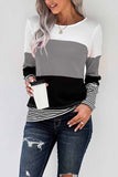 Stylish Colorblock Splicing Stripes Top