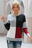 Color Block Round Neck Long Sleeves Pullover Sweatshirt