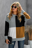 Color Block Round Neck Long Sleeves Pullover Sweatshirt