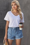 Casual Pocketed Frayed Denim Shorts