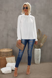 Frilled Mock Neck Balloon Sleeve Blouse