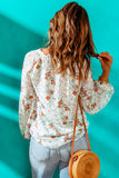 Floral Print V Neck Long Puff Sleeve Top