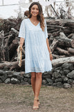 V Neck Tiered Babydoll Lace Dress