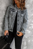 Distressed Buttons Washed Denim Jacket