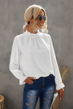 Frilled Mock Neck Balloon Sleeve Blouse